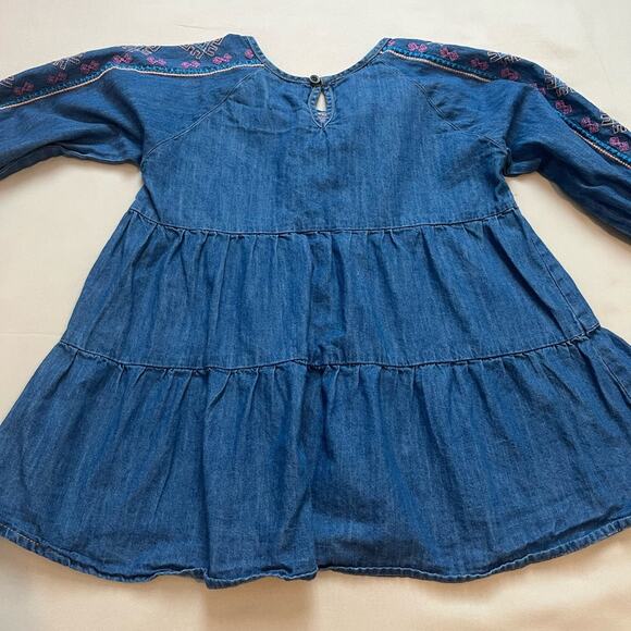 Wrangler Girls Embroidered Tiered Swing Denim Shirt Size Medium - Picture 6 of 7